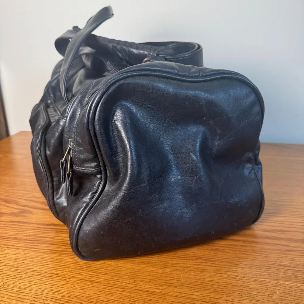 Y2K Blue Martini Black Leather Duffle Bag‎ Travel Weekender Gym Luggage Vintage